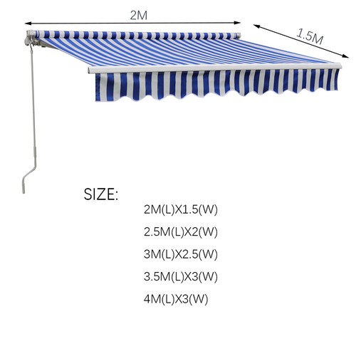 2m/3m/4m Patio Retractable Manual Awning Garden Canopy UV Sun Shade Cafe Shelter - Picture 14 of 24