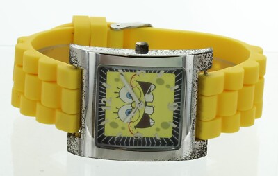 SPONGE BOB watch Silver Tone Silicon Yellow Band new NO BOX SPB154 with Defect