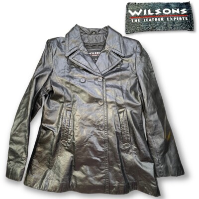 Vintage 90s Ladies Wilsons Leather Double Breasted Jacket Black Medium 