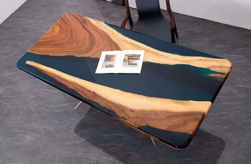 Custom Live Edge Epoxy Resin River & Ocean Wood Table | Walnut Tabletop Only - Picture 5 of 14