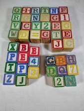 Lot of 45 Vtg Wood Blocks ABC Alphabet Building Blocks Wooden Letters Numbers