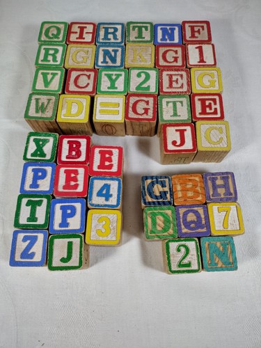 Lot of 45 Vtg Wood Blocks ABC Alphabet Building Blocks Wooden Letters Numbers - Picture 1 of 8