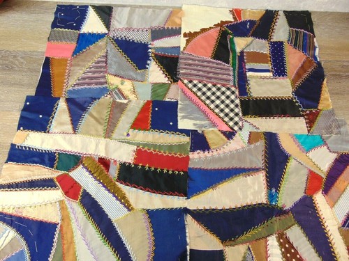 18 antike verrückte Quilt Quadrate 1900-1910 dekorativ handgenäht skurril - Bild 3 von 11
