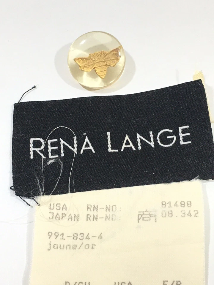 Rena Lange Designer Gold Metal Bee Coat 3/4” Round Acrylic Button Vintage SJ6 - Image 4 of 4