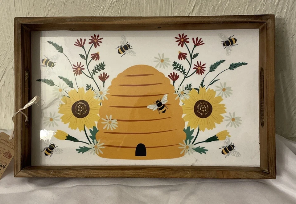 Bandeja del Medio Oeste Inspirada en CBK HOME, COLMENA/FLORES DE ABEJA 16x10x2. Pieza única. Foto 2 de 4