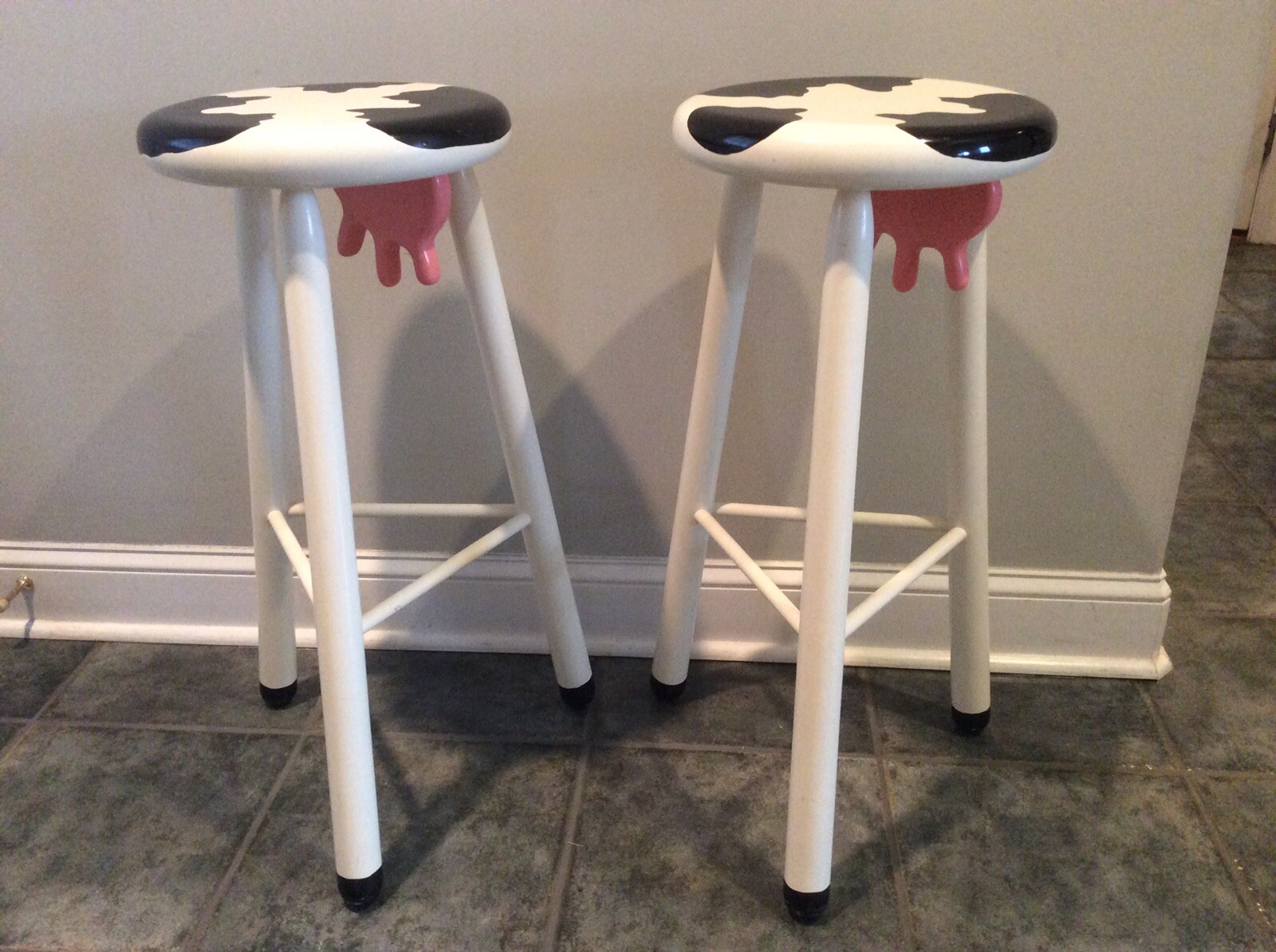 Cow Print Bar Stools Chairs Udders Farm Barnyard Vintage Vermont Sled