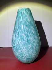 Hand Blown Vase Thick Glass blue Aquamarine 12.5  Tall