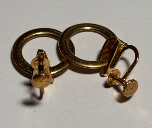 Vintage 10K Yellow Gold Dangle Hoop Screw Back (Non-Pierced) Earrings 4.6g - Picture 8 of 10