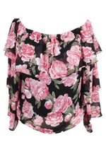 Inc International Concepts Pink Black Tiered Off-Shoulder Blouse S
