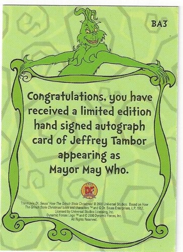 Tarjeta autógrafa The Grinch Stole X-mas Jeffrey Tambor BA3 #38 firmada roja - Imagen 2 de 2