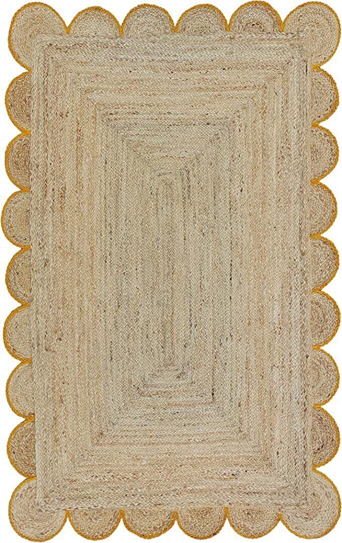 Rug Scallop Hallway Carpet 100% Natural Jute Hand Braided Farmhouse Jute Rug