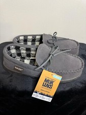 Muk Luk Grey Moccasin Slipper Indoor/Outdoor Outsole Size 10 New with Tags