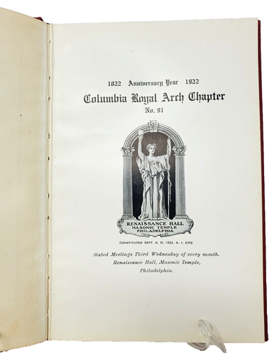 Columbia Royal Arch Chapter No 91 - 100th Anniversary - 1822 - 1922 - Hard Cover - Picture 4 of 7