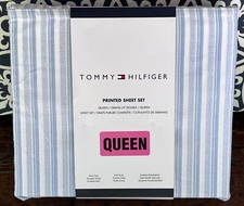Tommy Hilfiger Blue & White Stripe Queen Size Sheet Set   Easy Care Cotton Blend