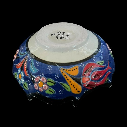 Small Bowl Glazed Ceramic Scalloped Edge Handmade Floral Trinket Candy 4 3/4" - Picture 7 of 8
