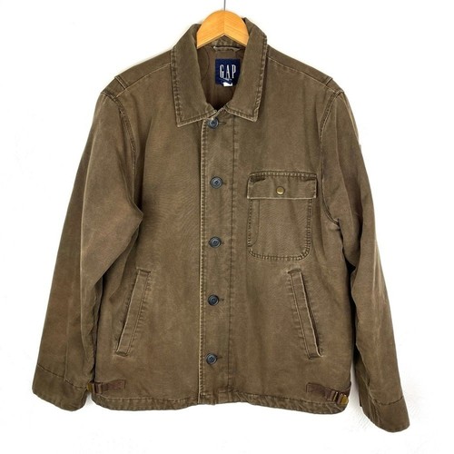 Vintage GAP Distressed Canvas Quilt Lined Field Chore Barn Coat Brown medium