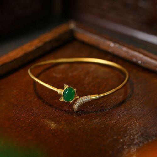 Chinesischer Jade Fuchs Armreif - elegantes vergoldetes Armband mit Jade und Diamant - Bild 2 von 4