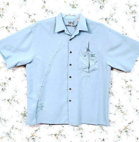 Vintage Bambus Cay Hemd Erwachsene Large blau Hawaii Angeln Marlin Herren Korea