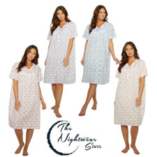 Ladies Polycotton Nightie Short Sleeve Nightdress 3 Button Nightdress with Lace