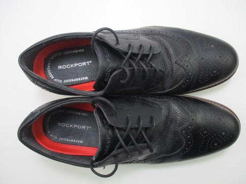 Rockport Black Wingtip Oxford Shoes CH4291 Leather Slip Resistant Waterproof 9 - Picture 6 of 9