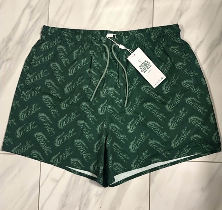 Lacoste Men's All Over Swim Shorts Dark Green $90 New