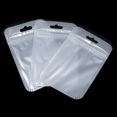 Resealable White Clear Zip Plastic Bag Retail Packaging Lock Pouches W/Hang Hole