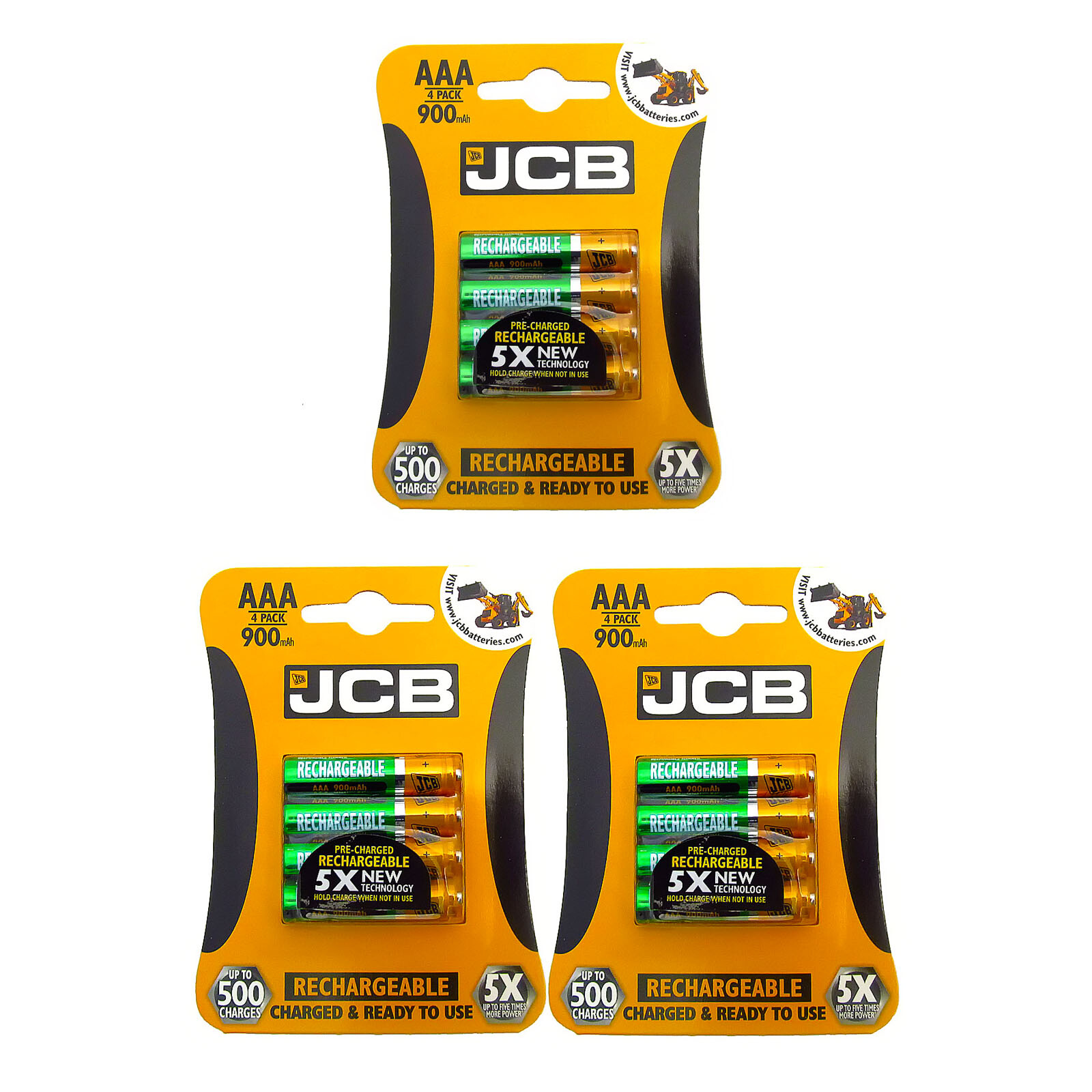JCB Rechargeable Batteries AAA 900mAh NiMH for Solar Lights Games