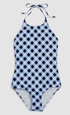  60 Splendid Girls Blue White Breaking Plaid One-Piece Swim Set Size 8