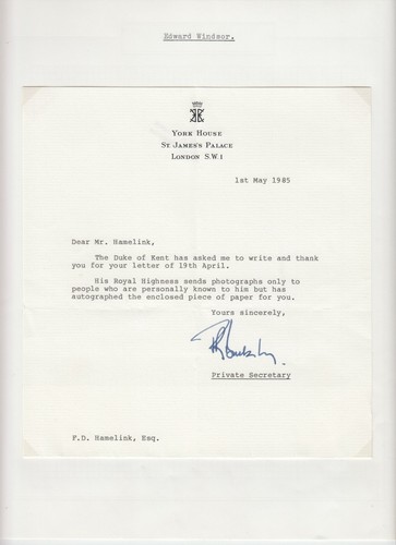 Prince Edward Windsor Duke of Kent Original Autograph, Royalty, UK (L6318) - Picture 2 of 2