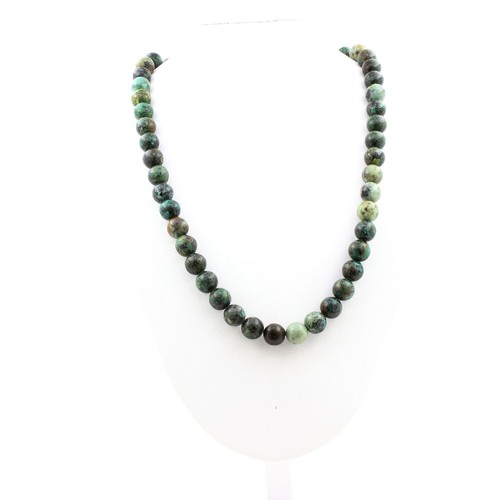 Collier 3 Perles Serpentine 8mm Sur Chaîne En Acier Inoxydable - Marque A Bijoux