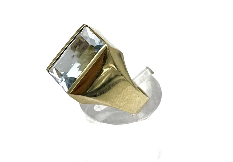 585/- 14kt Gold Ring, Aquamarin, Baguette, Gr. 57, Damen, guter Zustand. - Bild 2 von 3