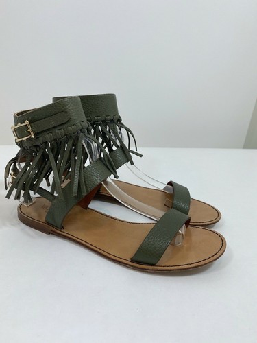 VALENTINO Fringe Ankle Cuff Sandal in Army Green Size 38 $1095 - 第 1/12 張圖片