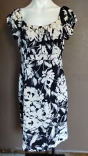 ALYX Womens 18W Black  White Puf Sleeve Gather Under Bust Dress Flower Print
