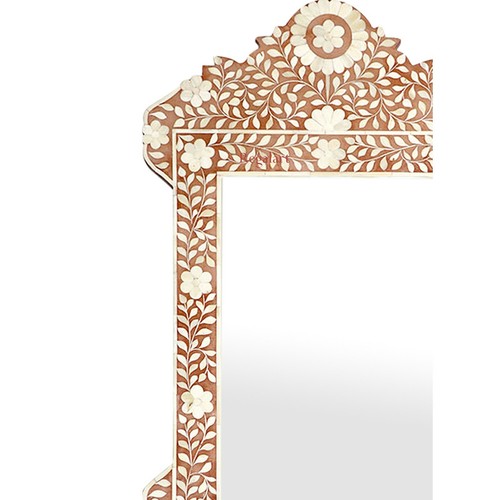 Bone Inlay Mirror, Handmade mirrror Frame, Floral Design Dark Brown - Picture 4 of 12