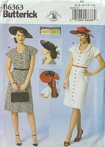 BUTTERICK HISTORY -ABITI E CAPPELLO - Circa 1930 - Anni 40 - Misses' Tg 6 - 14 - Foto 1 di 2