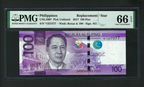 Philippines 100 Piso 2017 P UNL1001* Replacement Uncirculated Grade 66