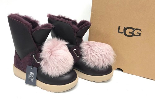UGG Australia ISLEY WATERPROOF LEATHER POM POM Boots Chestnut Port Black 1018605 - Picture 30 of 41
