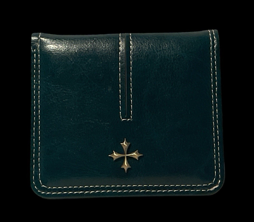 Baellerry Women Bifold Leather Mini Wallet ID Window Victorian Cross Green 8"x4" - Picture 3 of 14