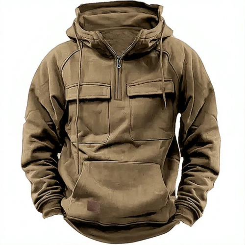 Men Tactical Sweatshirt Quarter Zip Cargo Pullover Hoodies, Outdoor Winter Jacke - Picture 10 of 22