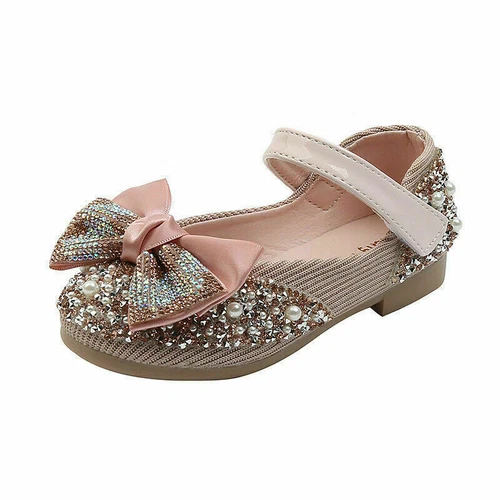 Children Leather Shoes Girls Party Dance Flats KidShoes Rhinestone Bow Princess* - Picture 7 of 18