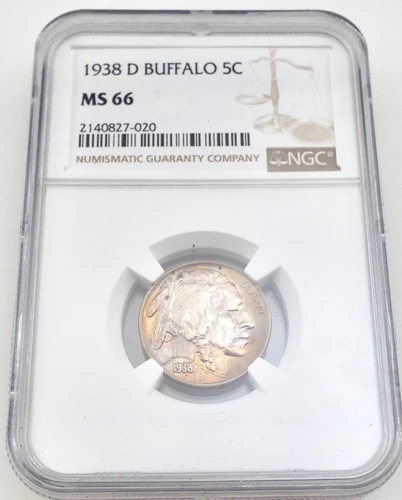 1938 - D Buffalo Nickel - NGC MS66 - US 5C Coin ~#6654