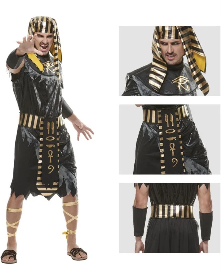 Disfraz de faraón egipcio negro/dorado para hombre adulto histórico rey de Egipto traje Foto 2 de 4