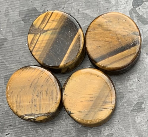 ALL 3 PAIR Stone Plugs Yellow, Blue & Red Tiger Eye Organic Double Flare Gauges - Picture 6 of 10