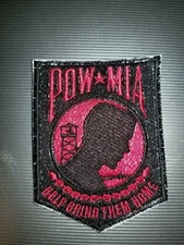 "POW/MIA" Red on Black Military Sew On/Iron On Patch       10097