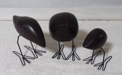 Mid Century Modern wirework Wood Quail Sculpture Set 3