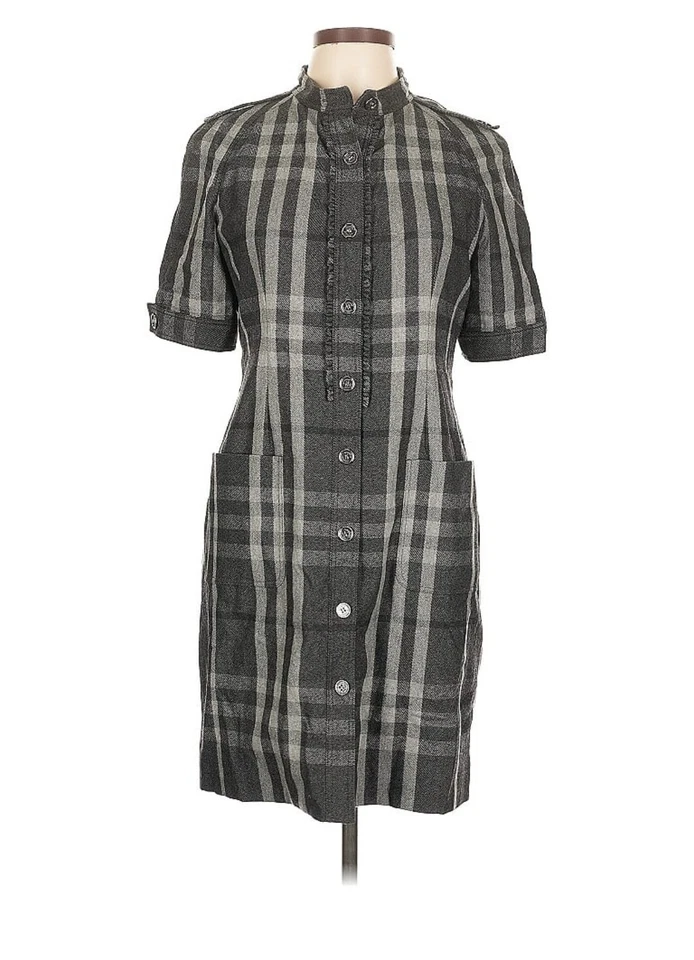 RARE $2K Burberry Gray Nova Check Wool Blen Career Business Tailored Dress US 10 - Image 2 of 4