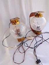 Coppia Applique Vintage Mid-Century – Legno Curvato, Ottone e Vetro Cracklé