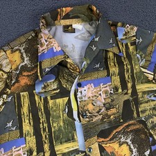 Vintage 70s Shirt Mens Large California Coast Print Dagger Collar Disco Hippie