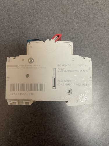 HAGER 125 AMP TRIPLE POLE MAIN SWITCH DISCONNECTOR SBR399 Incomer 125A SBR Three - Picture 4 of 6