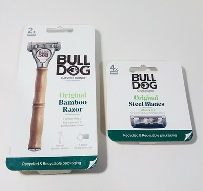 BULLDOG BAMBOO 5 BLADE SHAVE SYSTEM RAZOR W/ 2 BLADES + 4 REFILL BLADES NEW